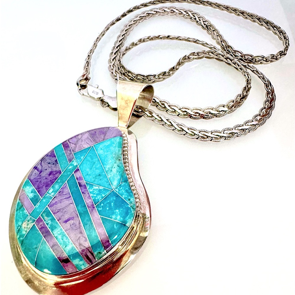 Jay King DTR Desert Rose Trading Turquoise Charoite Pendant with 24” chain